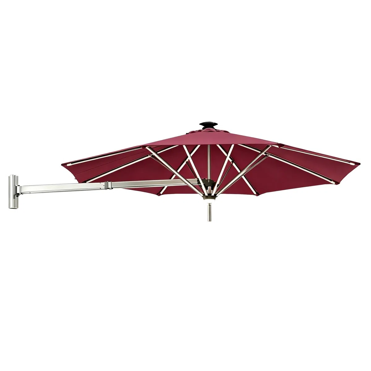 Naścienny parasol tarasowy z solarnymi światłami LED, aluminiowy, przesunięty parasol, wysuwany wspornik, zewnętrzna osłona przeciwsłoneczna na balkon, do ogrodu i na taras