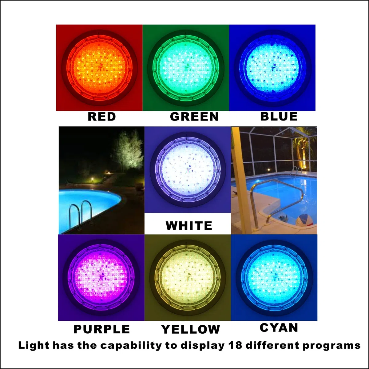 Poolexa duża kolorowa lampa LED do basenu z przewodem 15 m do wilgotnej niszy 25,4 cm