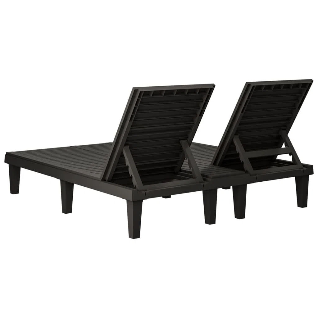Podwójny leżak do opalania, czarny, 155 x 138 x 83 cm, polipropylen z regulowanym oparciem, do ogrodu, na taras, balkon, basen, plażę, kemping, relaks, saunę, urlop