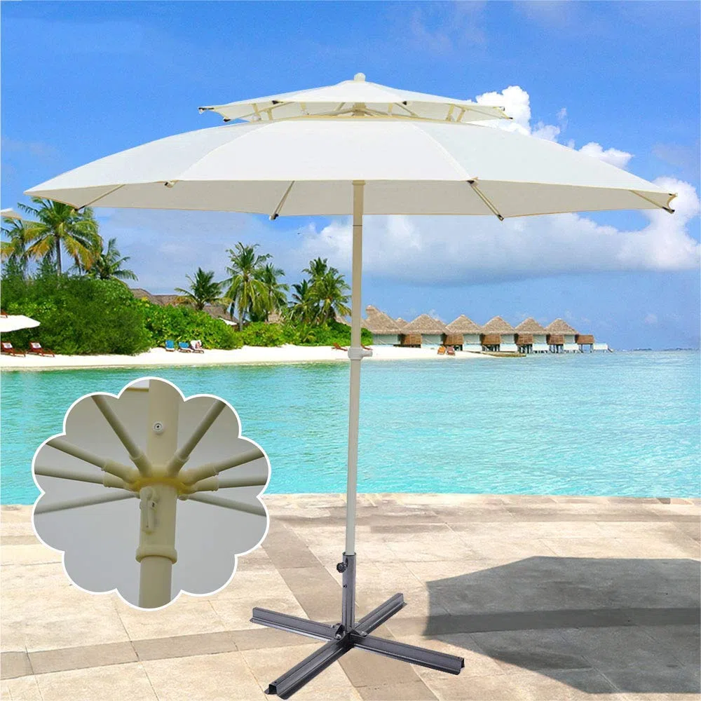 Parasol ogrodowy, 3-metrowy podwójny parasol ogrodowy z korbą Market Garden Beach, 8 wytrzymałych żeber, nie blaknący materiał, wielokolorowy