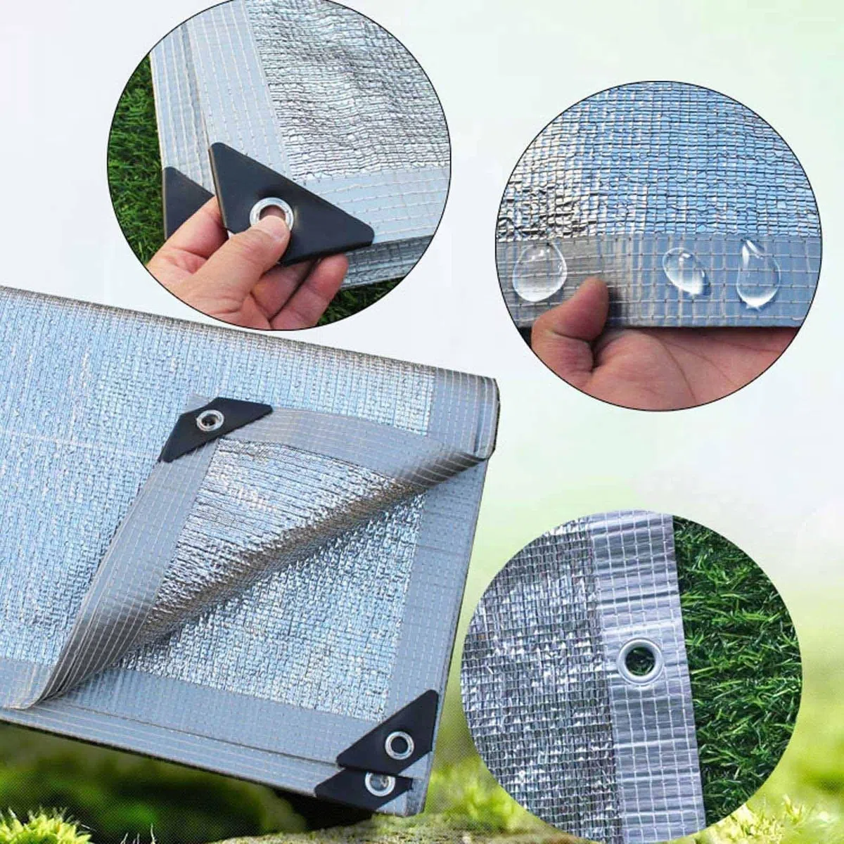 99% aluminiowa siatka zabezpieczająca przed promieniowaniem UV – dostępna w rozmiarach 2 x 2 m, 2 x 4 m, 3 x 6 m, 4 x 4 m, 6 x 9 m – idealna na patio, baseny, do ogrodu, na zewnątrz